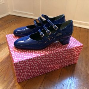 Carel Paris, Kina in Blue Patent Upcycled Leather. Size 37 a US size 7 or 7.5